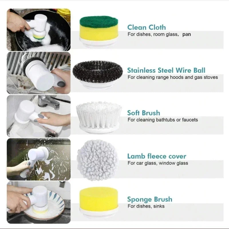 Electric Spin Scrubber β Power Cleaning Brush with 5 Replaceable Heads