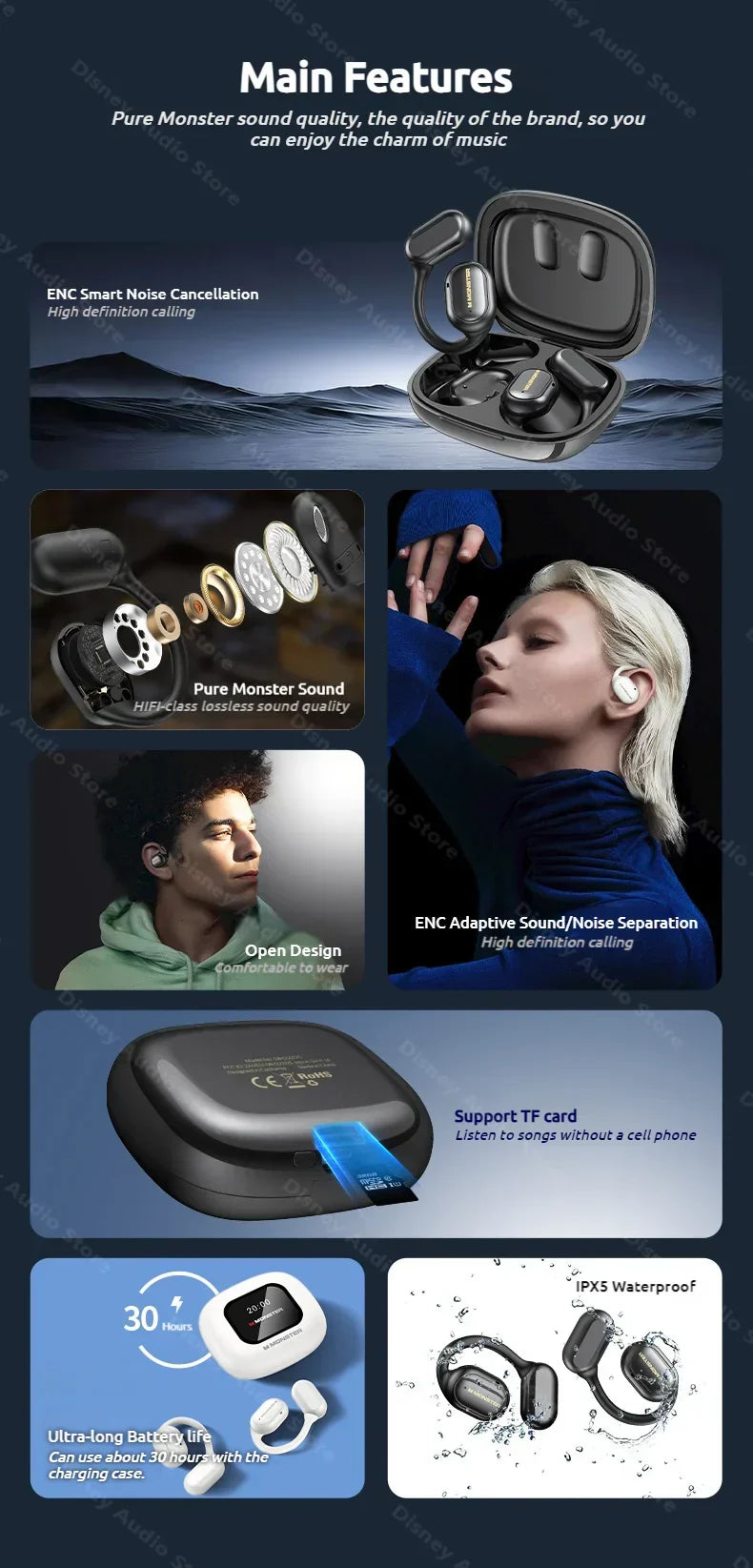 Wireless Open-Ear Sports Headphones β Bluetooth 5.4 + TF Card Support